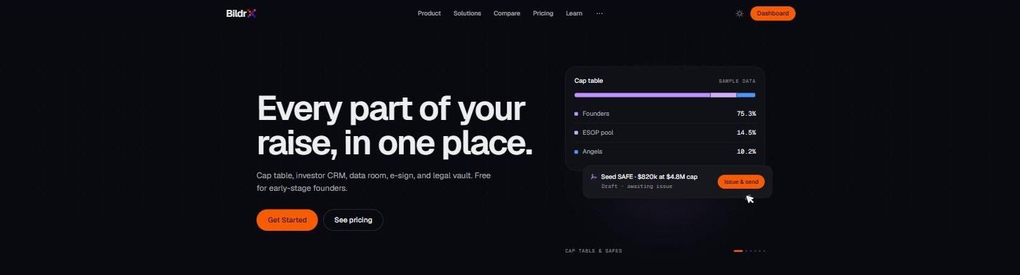 The BildrX home page — Get Started opens account creation