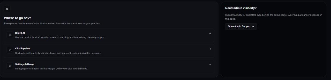 The Support page in BildrX